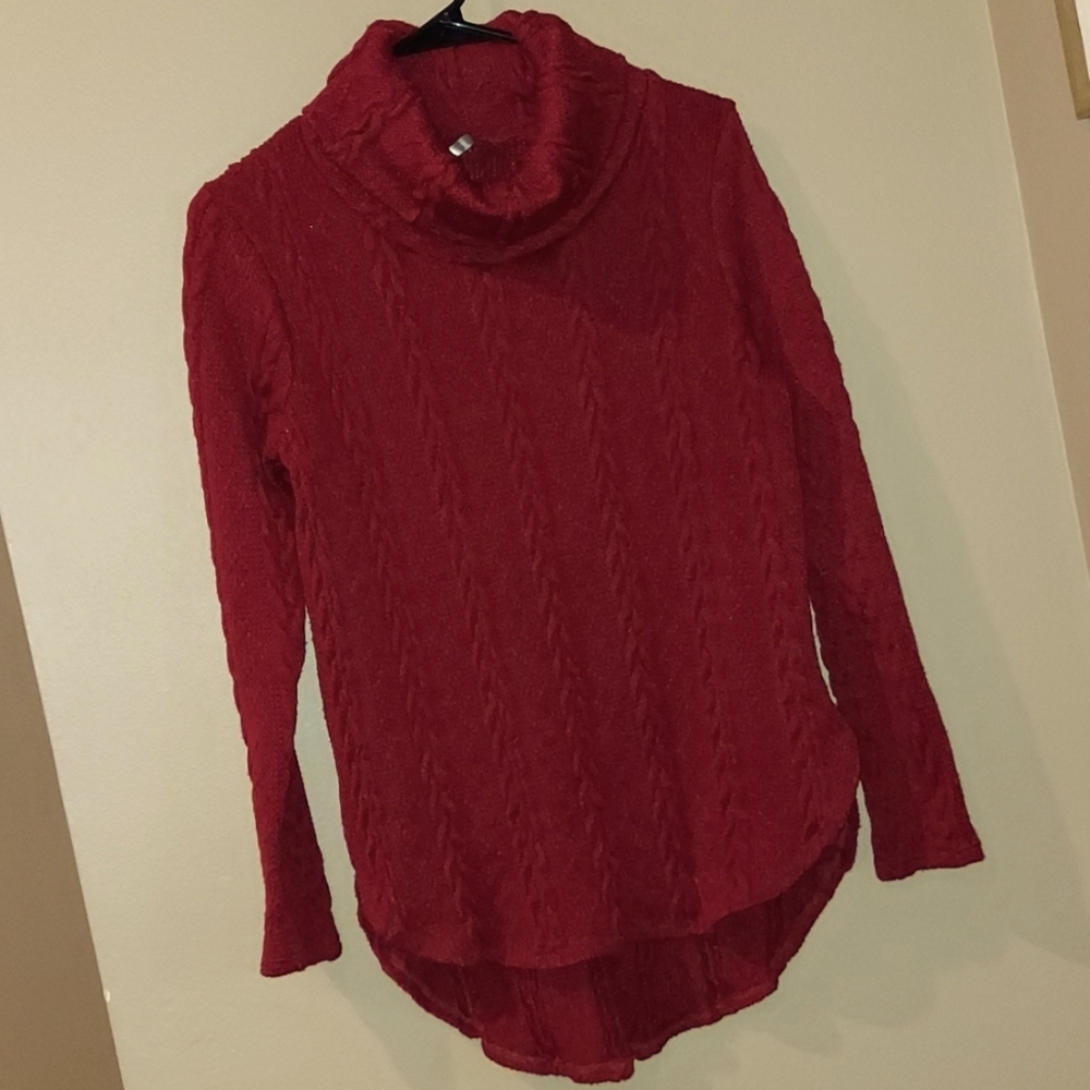 Red Lolly Sweater Small Cable Knit Red Cowl Neck
